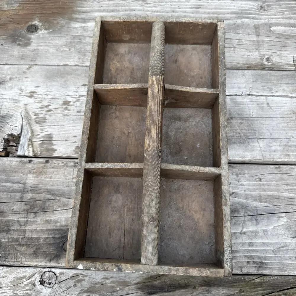 Vintage 6 Comp Wood Garden Tool Tote Caddy Toolbox Handmade Carpenters